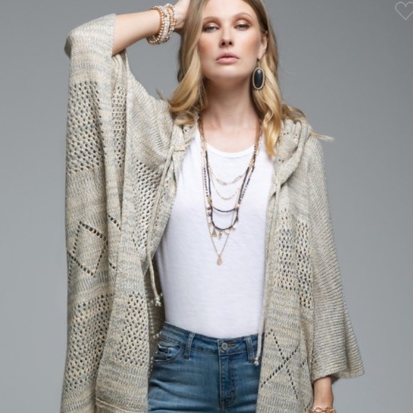 Oatmeal poncho with hood - Picture 1 of 4
